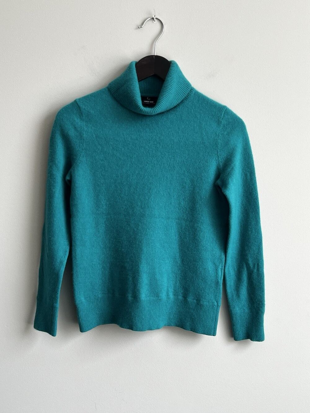 Lands End Turtleneck Sweater Womens S Teal Green Excellent 100% Cashmere